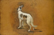 German Emperor Wilhelm II, King of Prussia; Studies for the Full Length Portrait of the Emperor: A Borzoi Dog and a Pencil Study of the Emperor and a Dog 3328