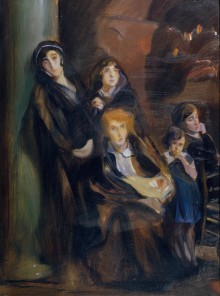 War Picture: Countess Therèse Eltz, Baroness Anne Marie Slatin, and possibly Edle Astrup with unidentified woman and children in a Church 2974