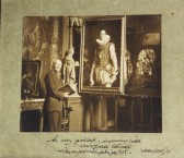 Photograph of the artist standing in front of a portrait of Prince Umerto of Savoy (whom he painted in 1928 of the Salle de ' Horloge, Paris (1928). Inscribed: To my patient & charming sitter Miss Jewell Allcroft with my best wishes for the year: 1935 - P.A. de László
7890 5351 9320