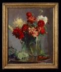 Still Life: Red and White Dahlias in a Vase 13249