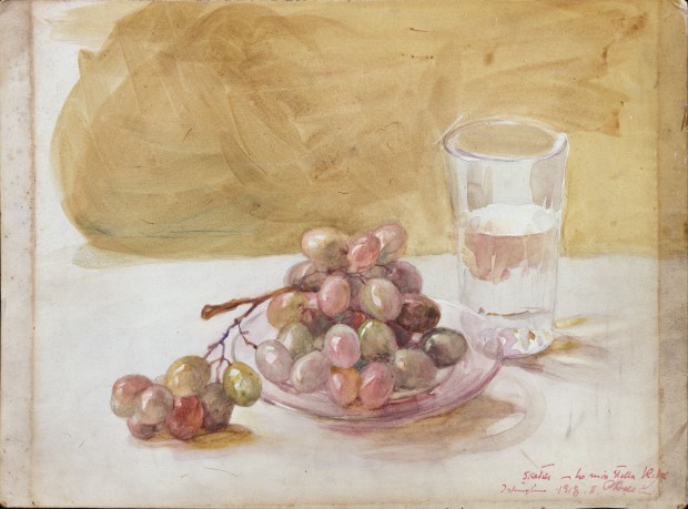 Still Life: A Bunch of Grapes on a Plate, a Loaf of Bread and a Glass of Water 13308